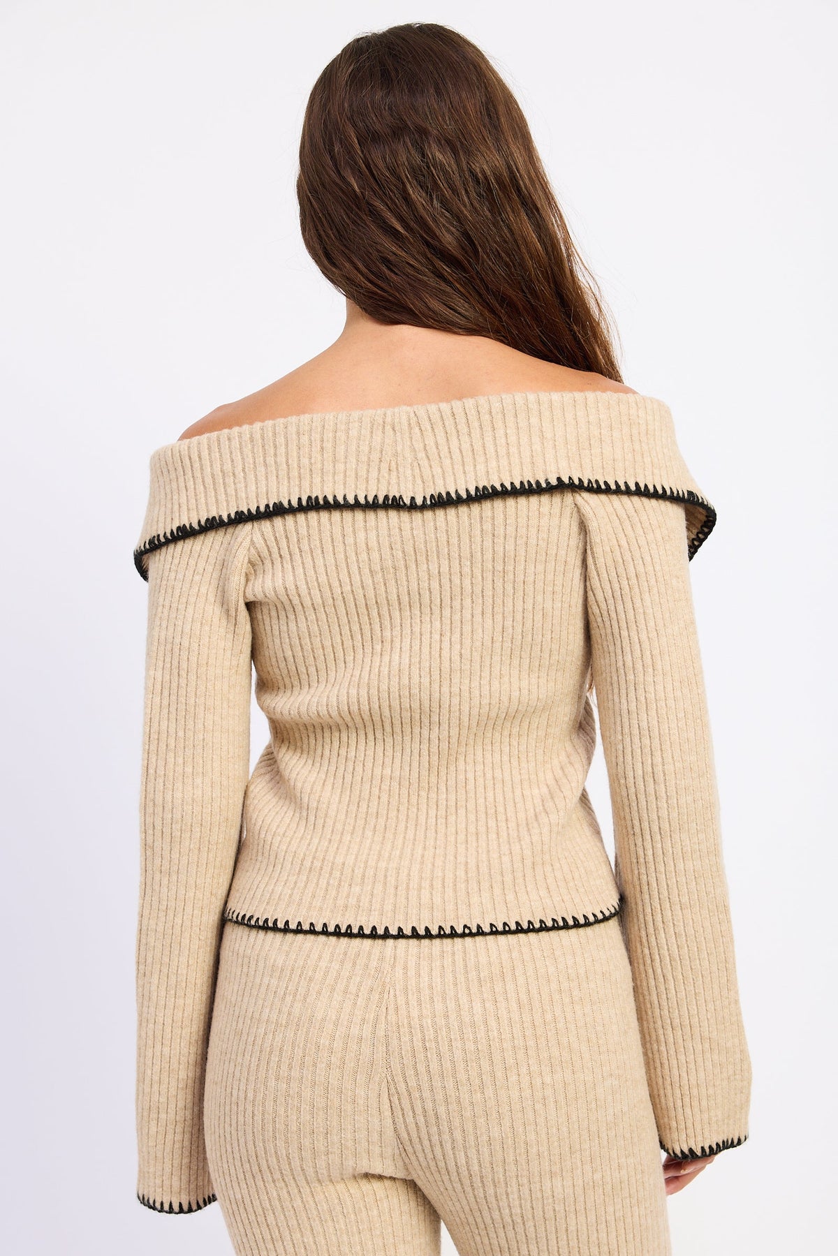 Emory Park Josie Off-Shoulder Button-Front Sweater — Oatmeal
