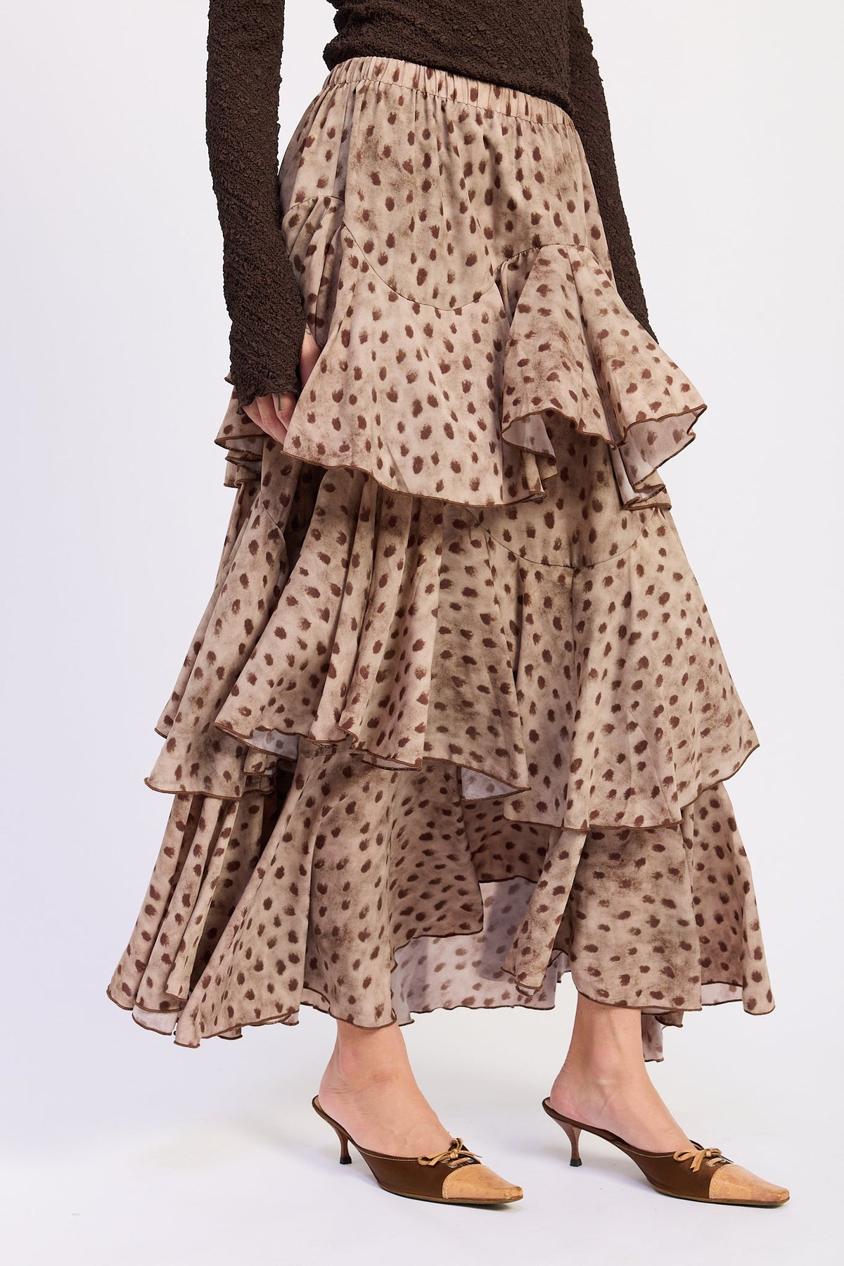 Emory Park Idalia Tiered Chiffon Maxi Skirt in Desert Brown