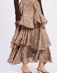 Emory Park Idalia Tiered Chiffon Maxi Skirt in Desert Brown