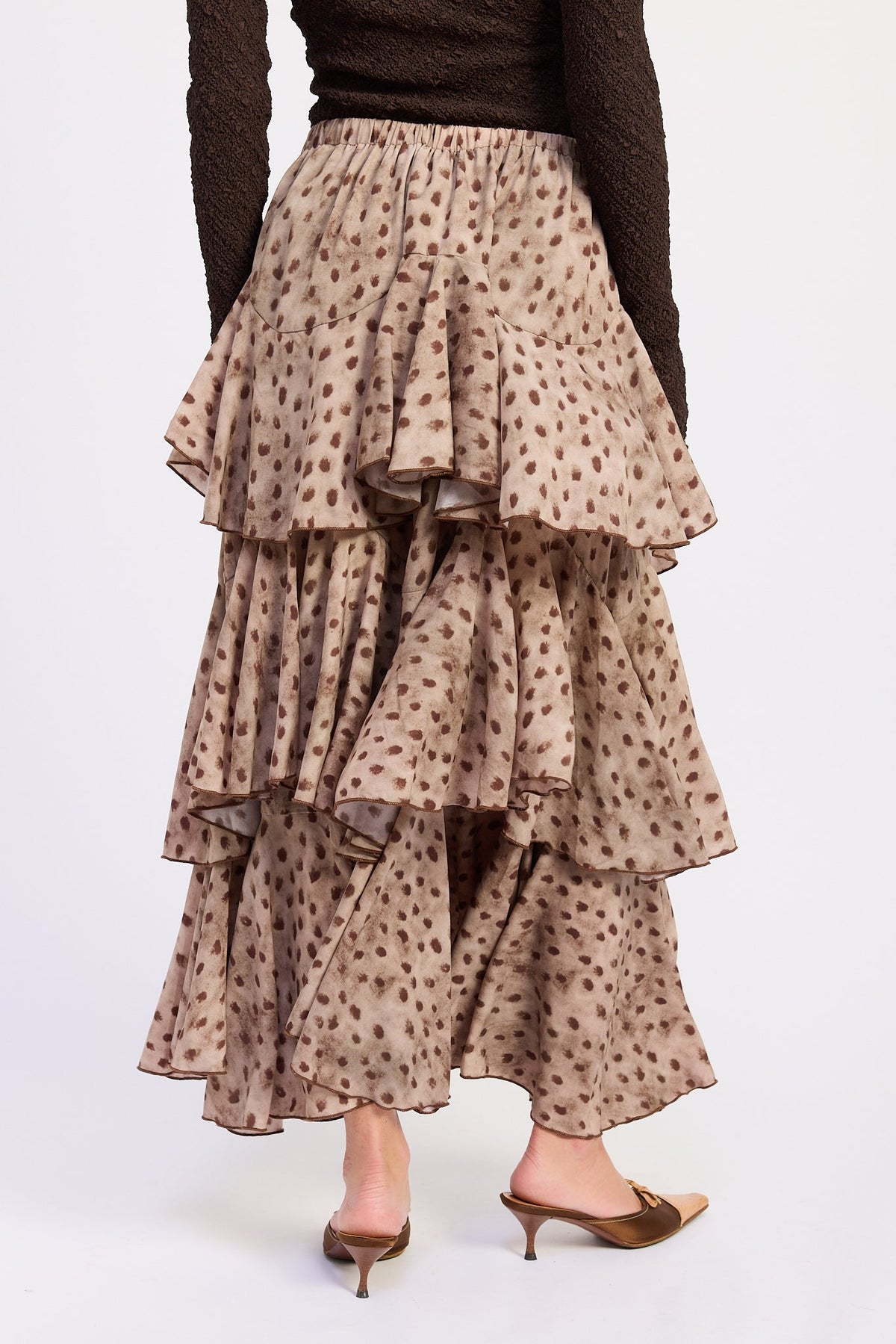 Emory Park Idalia Tiered Chiffon Maxi Skirt in Desert Brown