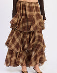 Emory Park Chelsea Tiered Checkered Maxi Skirt