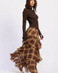 Emory Park Chelsea Tiered Checkered Maxi Skirt