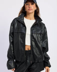 Emory Park | Nora Black Faux Leather Bomber Jacket