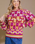 Flying Tomato Cheer You On Jacquard Sweater Top