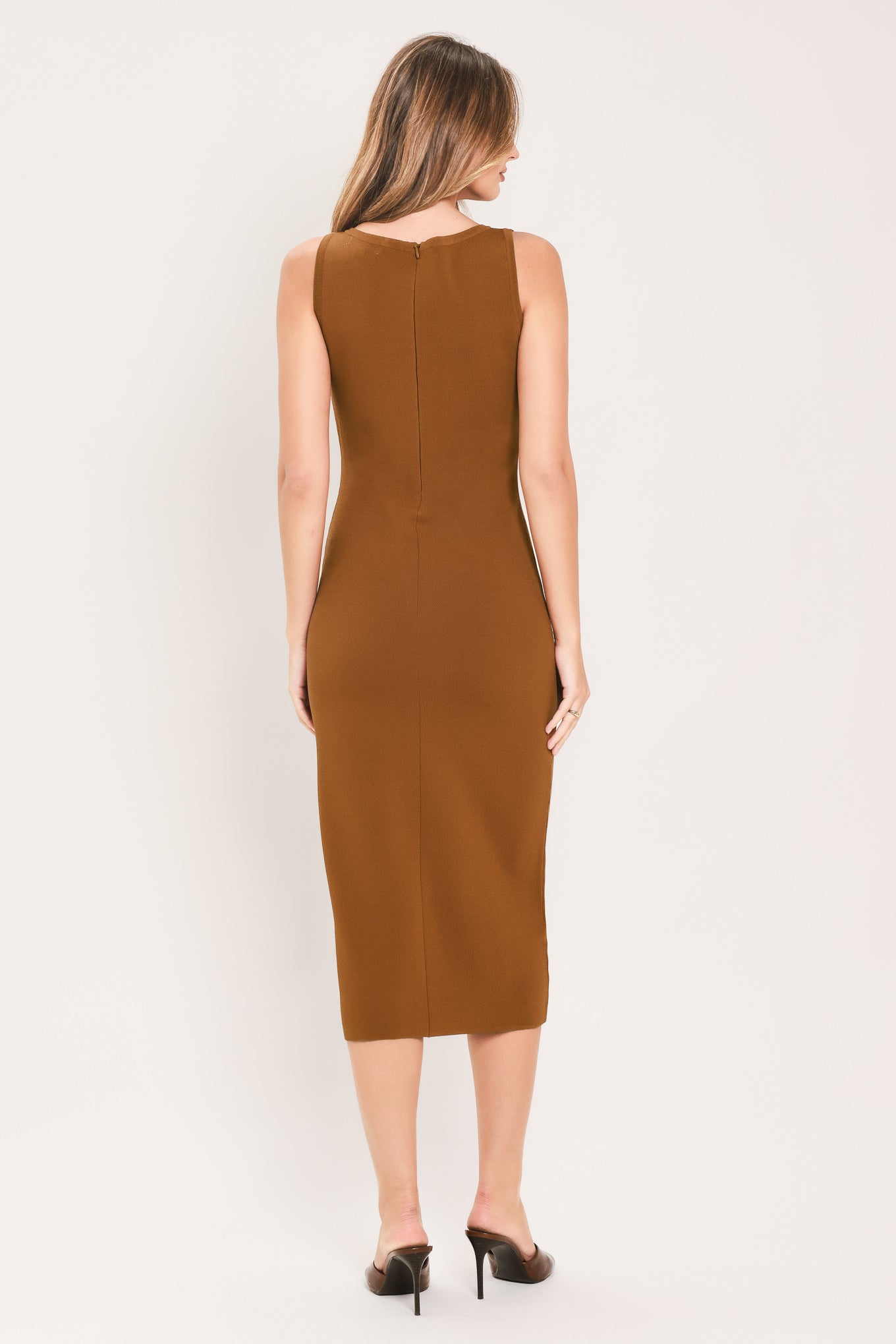 Flying Tomato | Cognac Studded Sweater Midi Dress