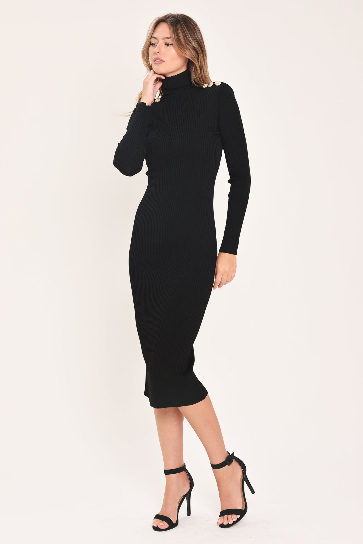 Flying Tomato Polished Moments Turtleneck Sweater Midi Dress