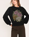 Flying Tomato Cozy All Day Floral Embroidered Balloon Sleeve Sweater