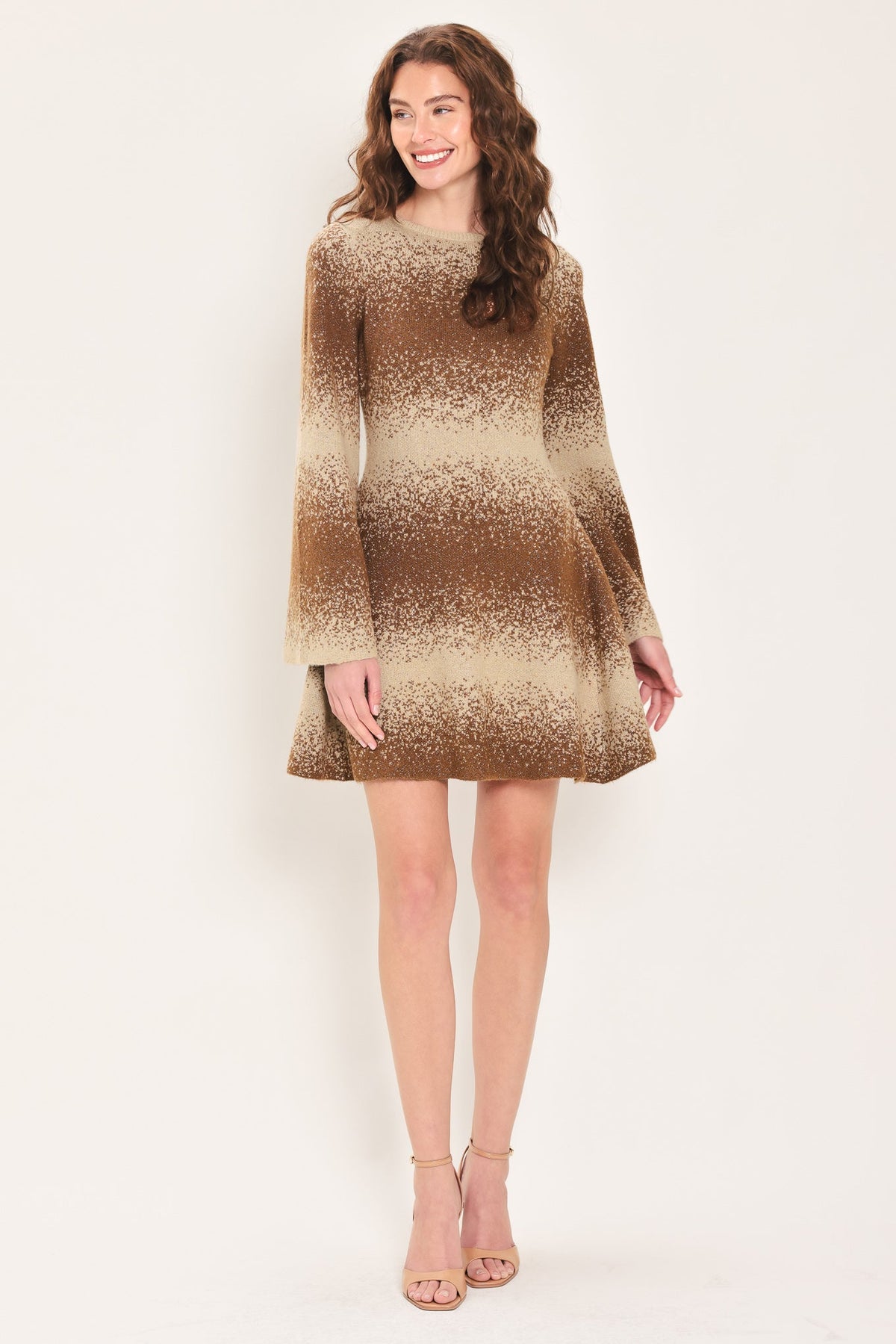 Flying Tomato Autumn Shimmer Bell Sleeve Sweater Mini Dress
