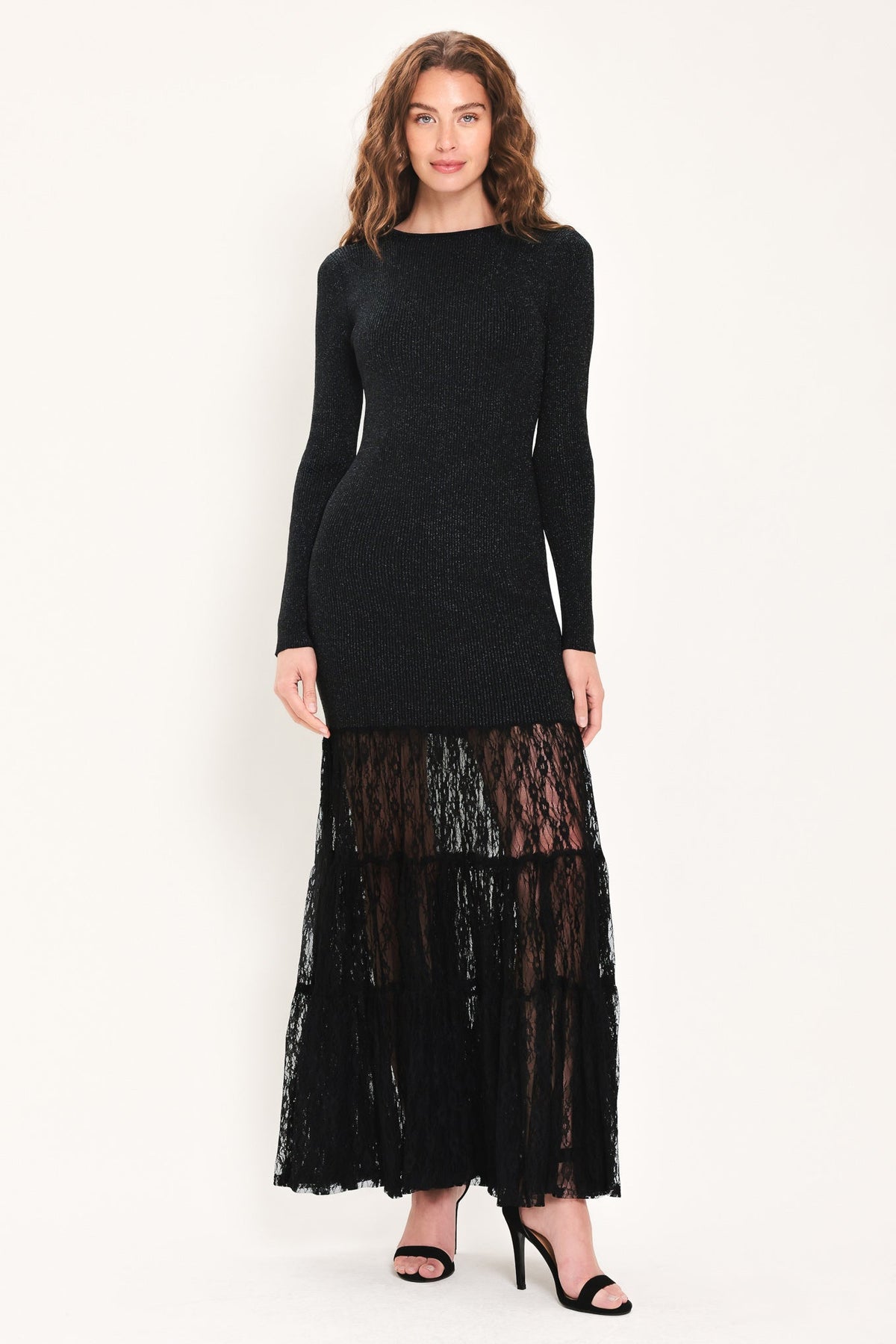 Flying Tomato Midnight Shimmer Black Lace Maxi Dress