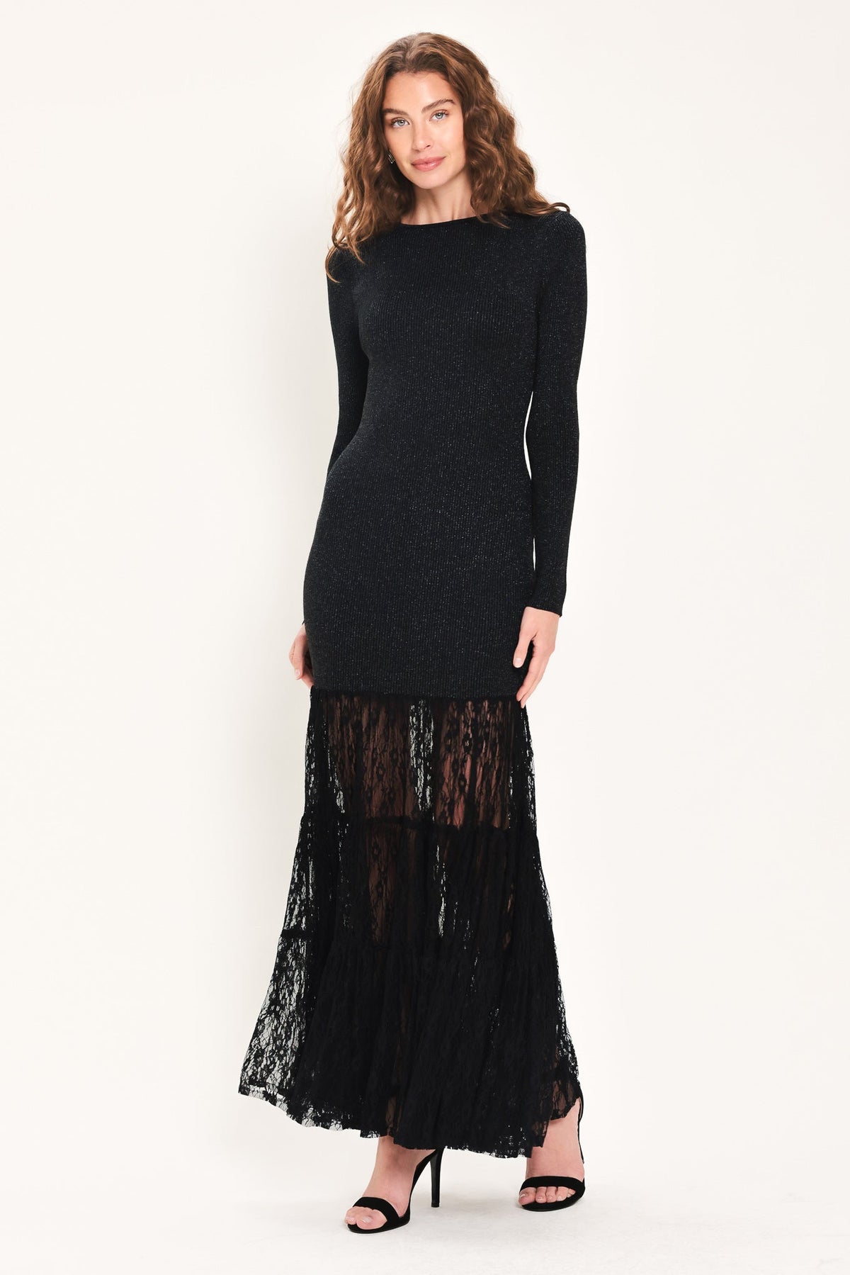 Flying Tomato Midnight Shimmer Black Lace Maxi Dress