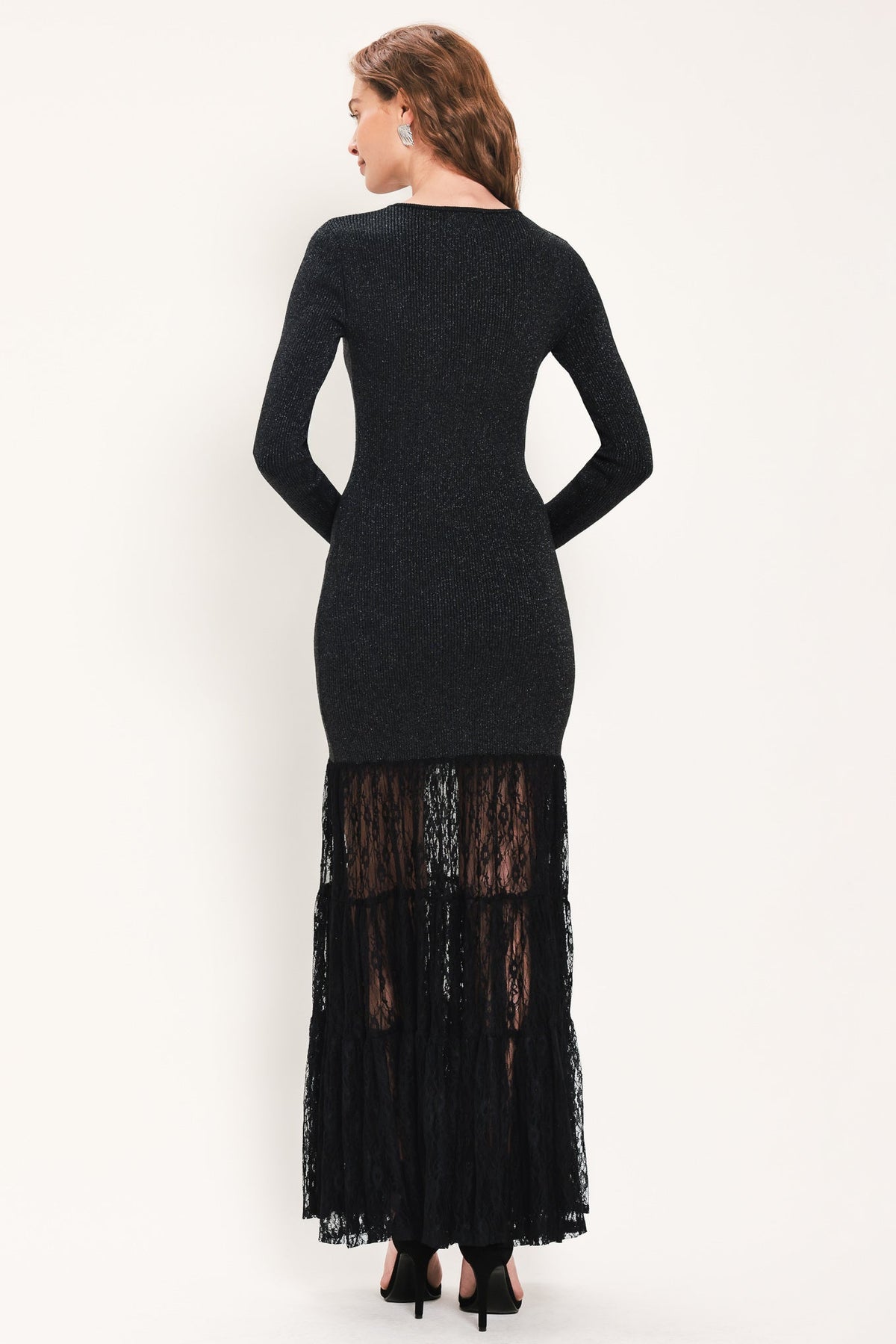Flying Tomato Midnight Shimmer Black Lace Maxi Dress