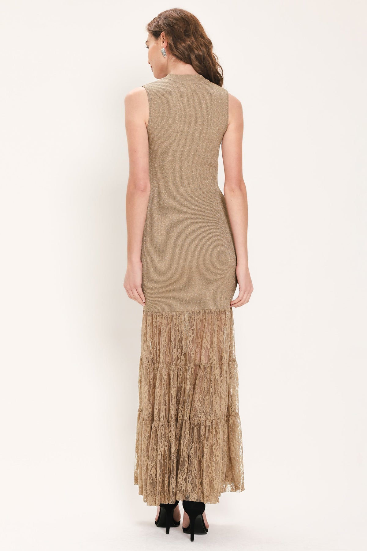 Flying Tomato Gilded Grace Gold Lace Maxi Dress