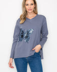 Ricole Top with Sequin Butterfly