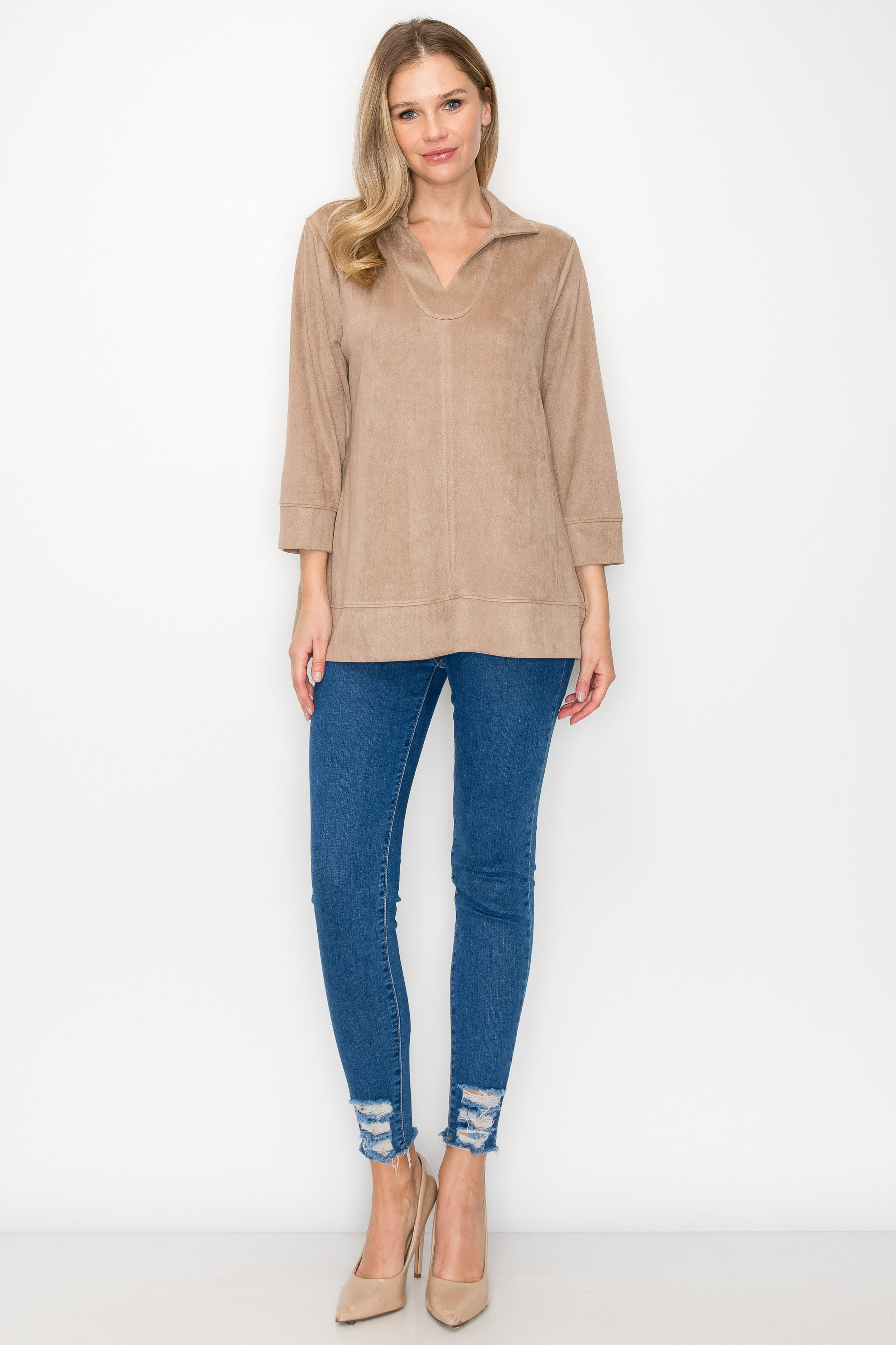 Addison Stretch Faux Suede Top