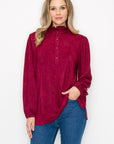 Willabella Suede Top with Ruffled Collar