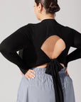 POPFLEX Full Size Bow Back Reversible Long Sleeve Top - Black