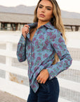 Denim Rose Button Up