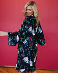 Navy Tropical Birds Tie Front Kimono