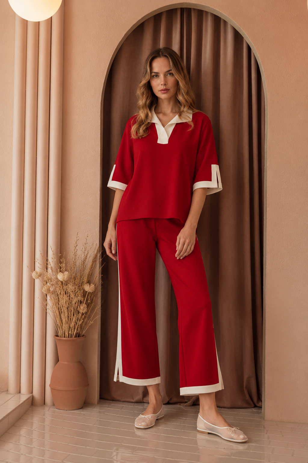 JOH Apparel Katherine Contrast Collar Stretch Knit Top