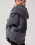 Full Size Faux Sherpa Cocoon Coat - Cool Grey