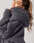 Full Size Faux Sherpa Cocoon Coat - Cool Grey