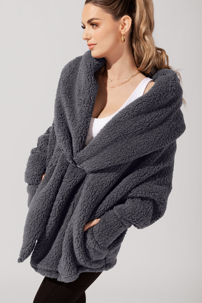 Full Size Faux Sherpa Cocoon Coat - Cool Grey