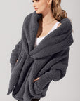 Full Size Faux Sherpa Cocoon Coat - Cool Grey