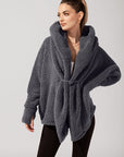 Full Size Faux Sherpa Cocoon Coat - Cool Grey