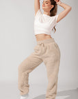 POPFLEX Full Size Blanket Pants in Faux Sherpa - Taupe