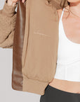 Full Size The Kinsley Bomber Jacket in Faux Sherpa - Teddy Bear Brown