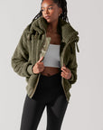 Full Size The Kinsley Bomber Jacket in Faux Sherpa - Olive