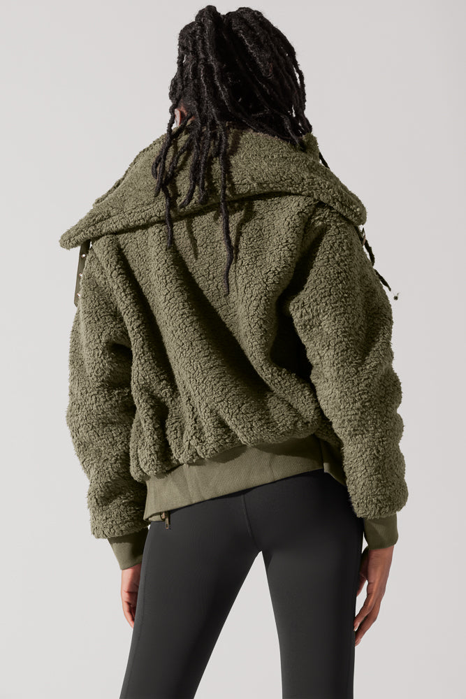 Full Size The Kinsley Bomber Jacket in Faux Sherpa - Olive