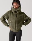 Full Size The Kinsley Bomber Jacket in Faux Sherpa - Olive