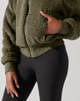 Full Size The Kinsley Bomber Jacket in Faux Sherpa - Olive