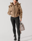 Full Size The Kinsley Bomber Jacket in Faux Sherpa - Teddy Bear Brown