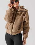 Full Size The Kinsley Bomber Jacket in Faux Sherpa - Teddy Bear Brown