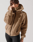 Full Size The Kinsley Bomber Jacket in Faux Sherpa - Teddy Bear Brown