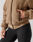 Full Size The Kinsley Bomber Jacket in Faux Sherpa - Teddy Bear Brown