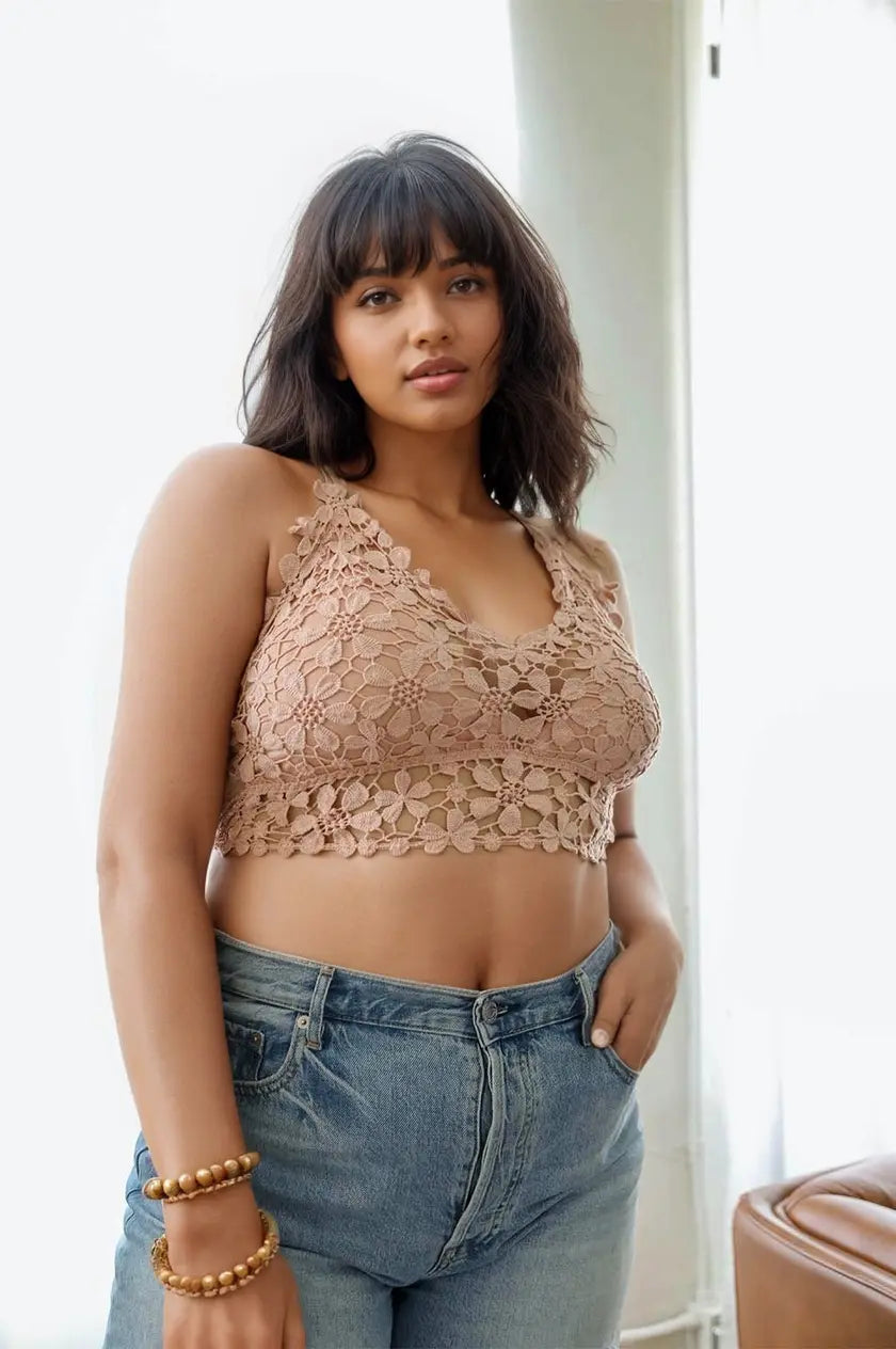 Plus Size Daisy Crochet Longline Bralette