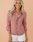 Gingham Frilled Button Down Long Sleeve Shirt