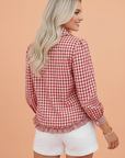 Gingham Frilled Button Down Long Sleeve Shirt