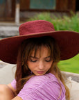LOLO Wide-brim Jute Boater Hat in Burgundy - My Pampered Life Seattle