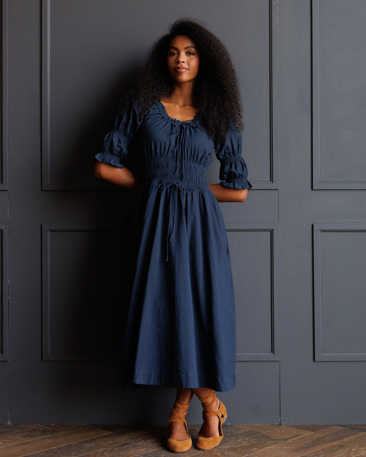 Long Way Home Cotton Midi Dress in Blue Nights