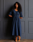 Long Way Home Cotton Midi Dress in Blue Nights