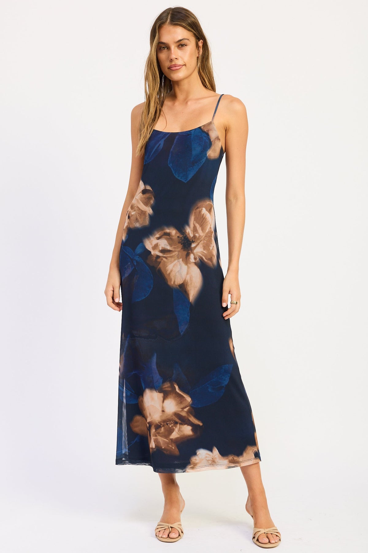 Emory Park Isadora Floral Mesh Maxi Dress — Blue Floral