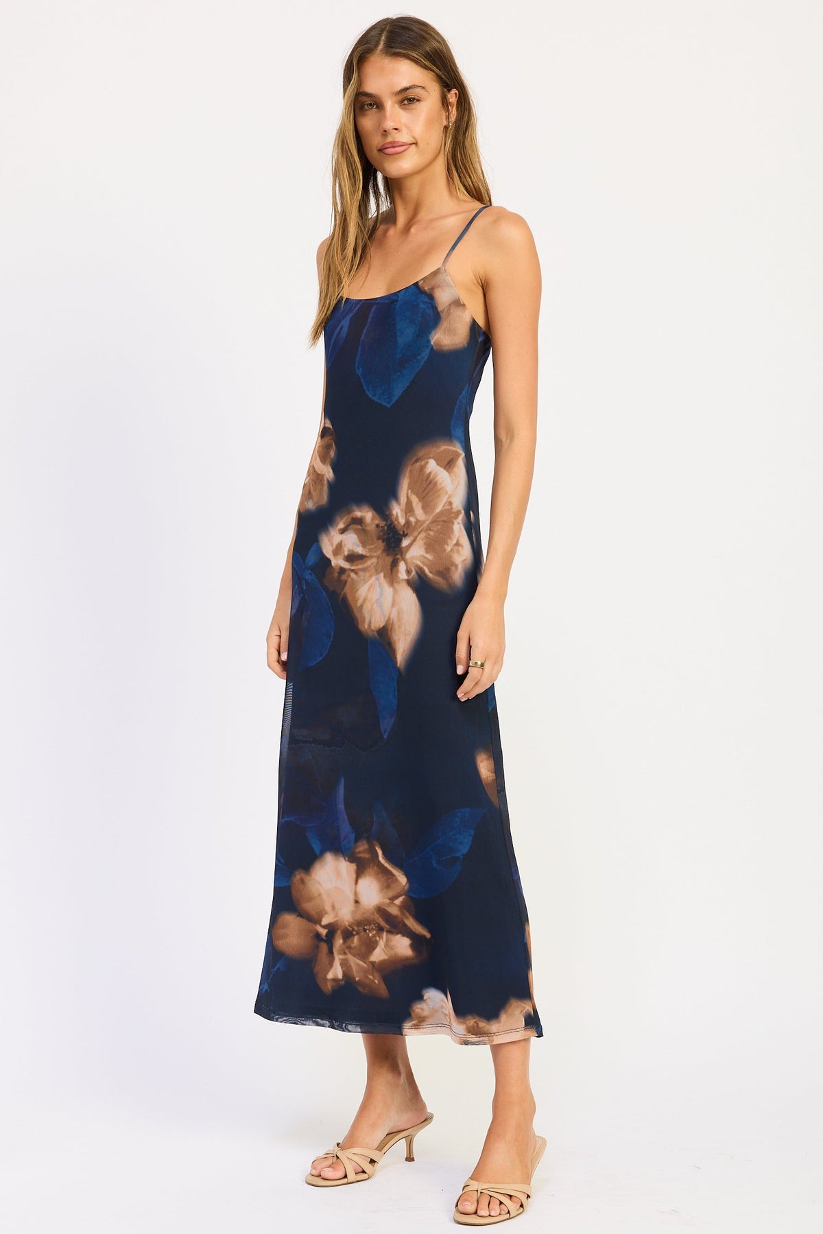 Emory Park Isadora Floral Mesh Maxi Dress — Blue Floral
