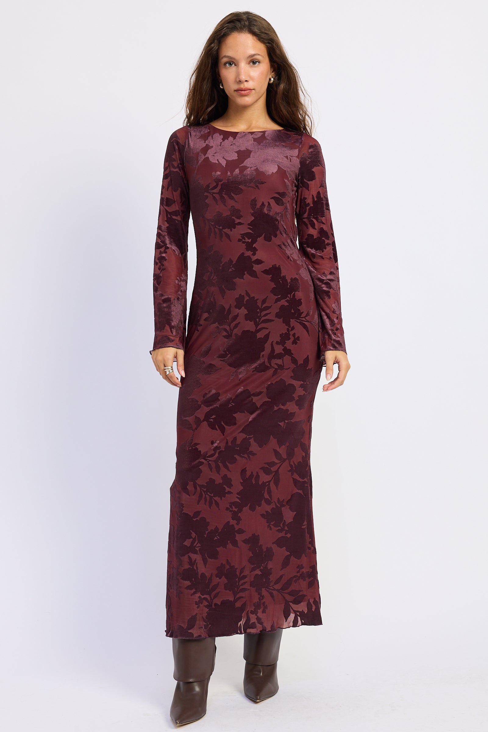Emory Park | Honora Floral Open Back Maxi Dress – Wine