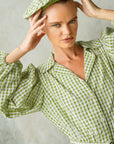 The Meghan Gingham Mini Dress in Olive Green