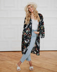 Navy Tropical Birds Tie Front Kimono