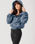 Full Size Zip Cloud Hoodie - Denim Blue